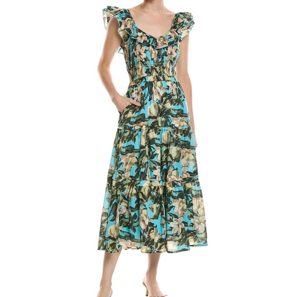 Tuckernuck Ro’s Garden Tuscany Midi Dress Olga Blue XS NWT!